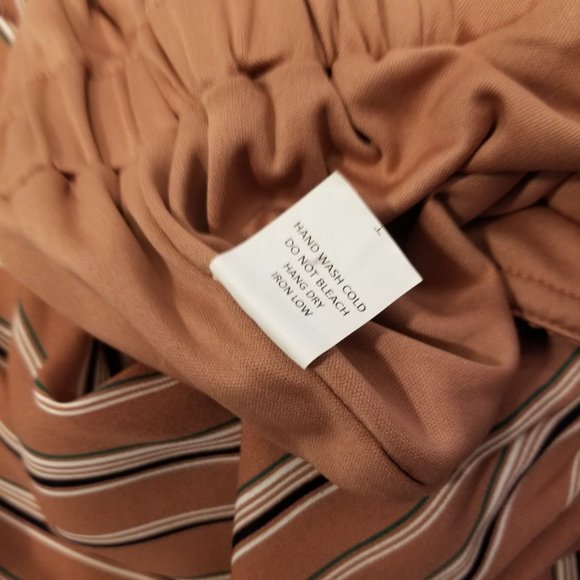 Sienna Sky Long Romper Pinstriped Nude Pink Wide Leg, Tie Waist, Flowy, Wrap Top - Picture 8 of 11